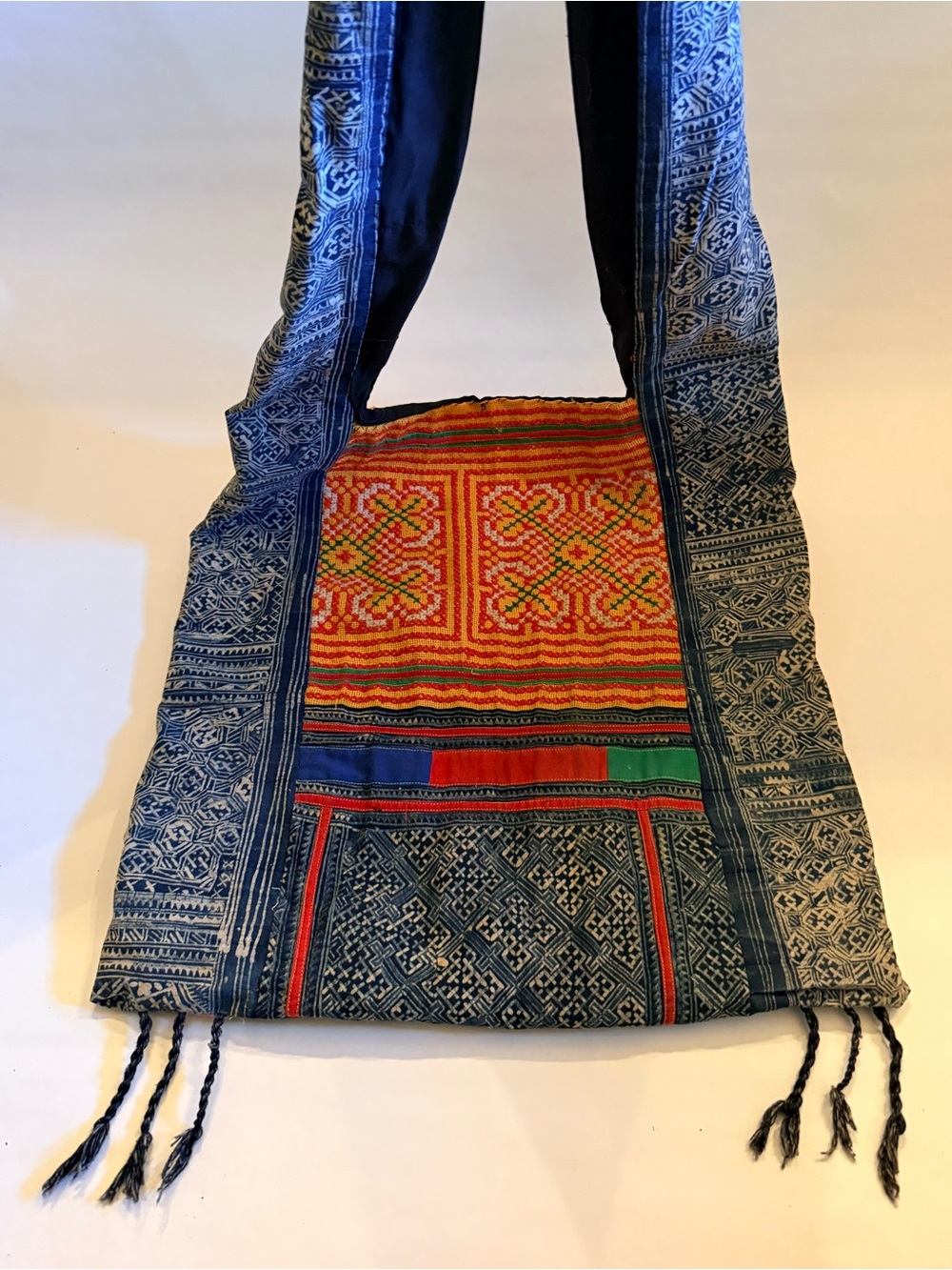 Vintage Southeast Asian Indigo Patchwork Embroidered Textile Shoulder Bag